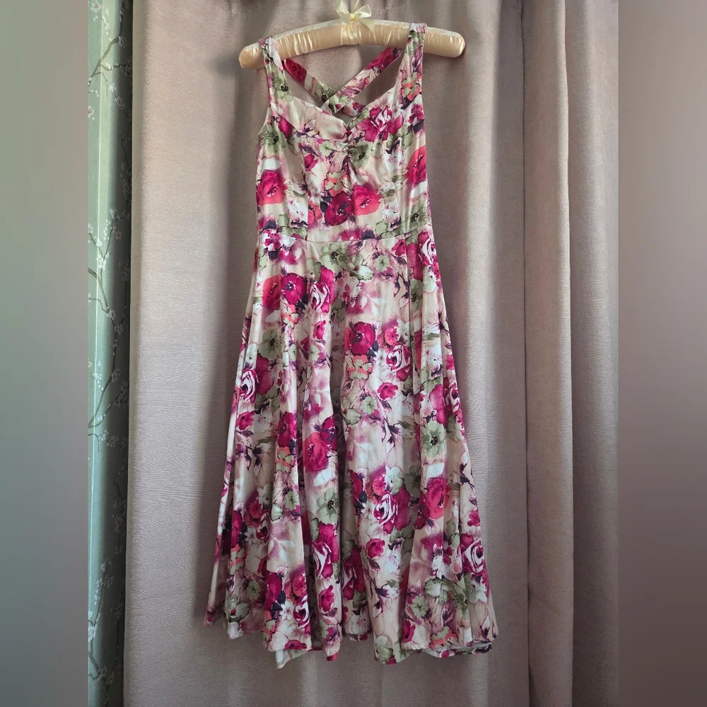 Floral Pink Fit and Flare Dress - Picture 4 of 8